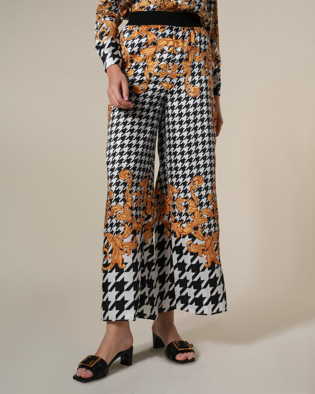 Picture of Baroque Houndstooth Motif Wide Leg Pants