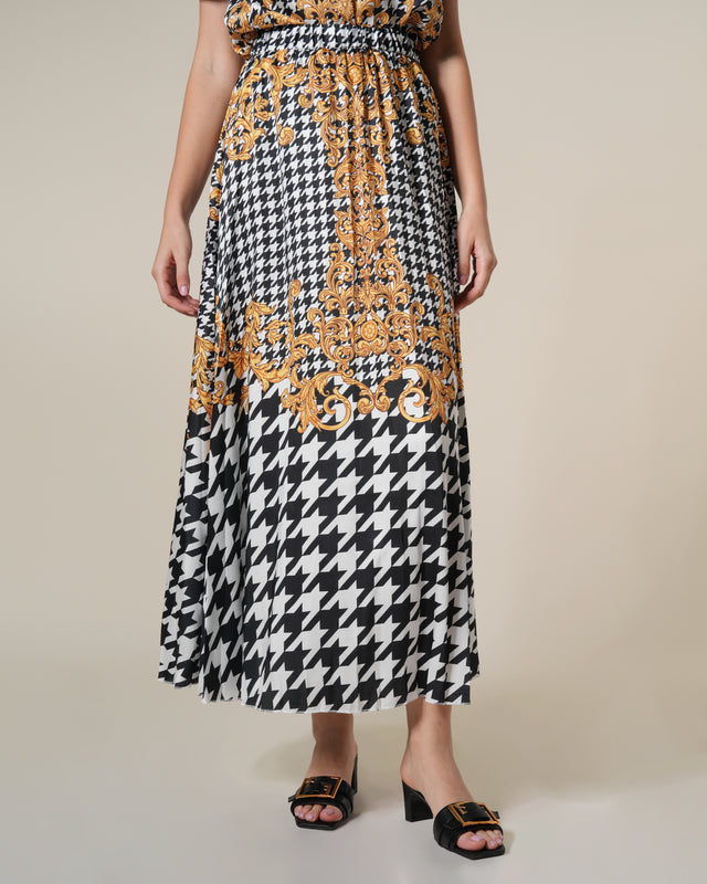 Picture of Geometric Baroque Print Pleated Skirt