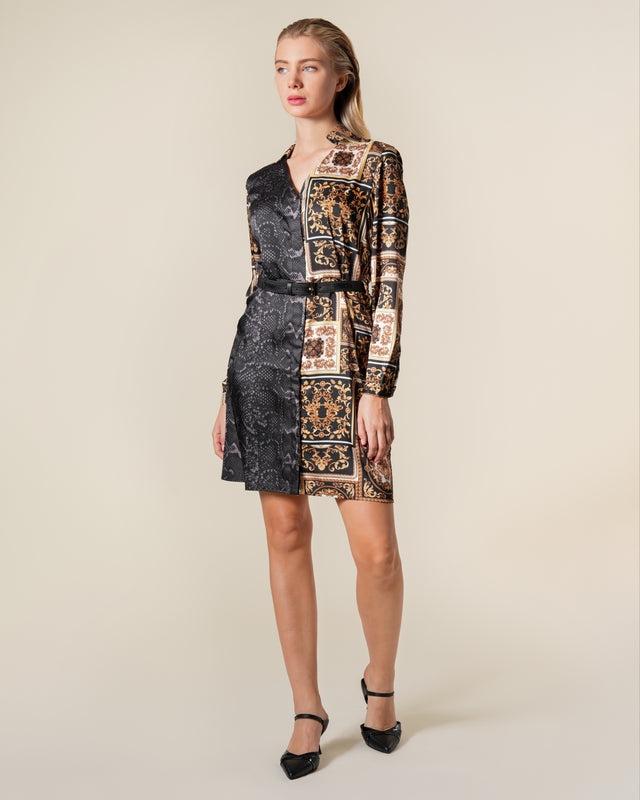 Picture of Snake and Baroque Print Mini Dress