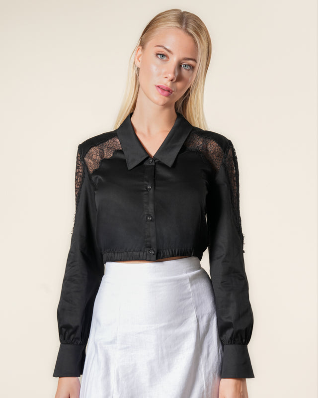 Picture of Lace Insert Long Sleeves Shirt