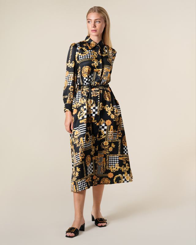 Picture of Geometric Baroque Print Midi Dress