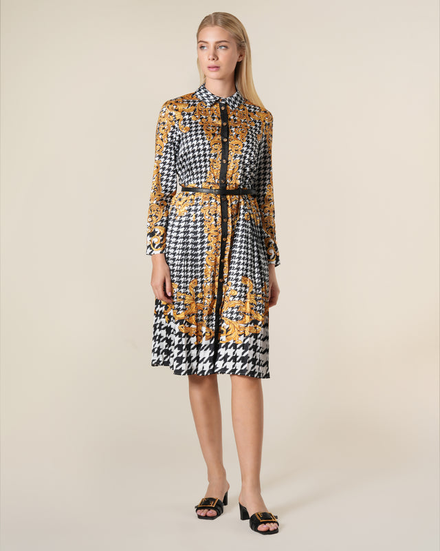 Picture of Geometric Baroque Print Pleated Shirt Dress