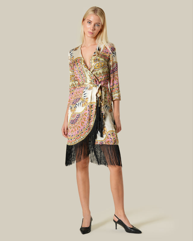 Picture of Fringed Paisley Print Wrap Dress