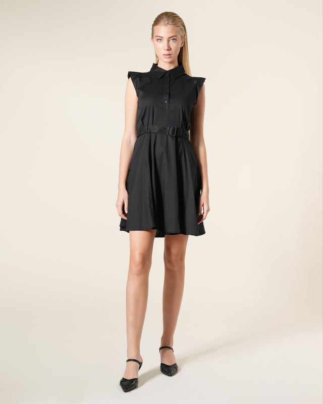 Picture of Belted Flutter Sleeves Shirt Dress