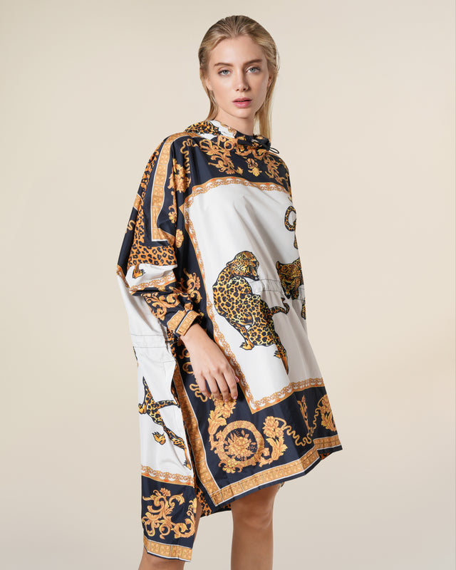 Picture of Hooded Leopard Baroque Print Raincoat