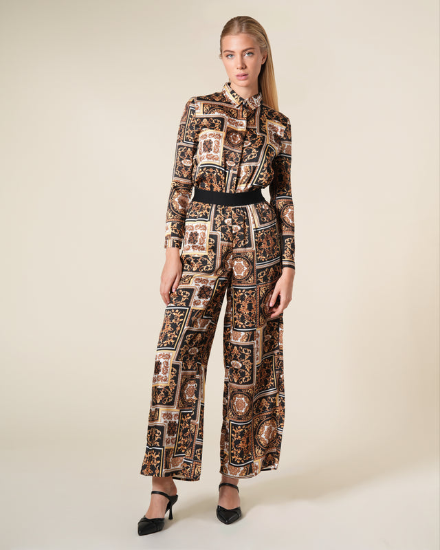 Picture of Baroque Patchwork Print Wide Leg Trousers