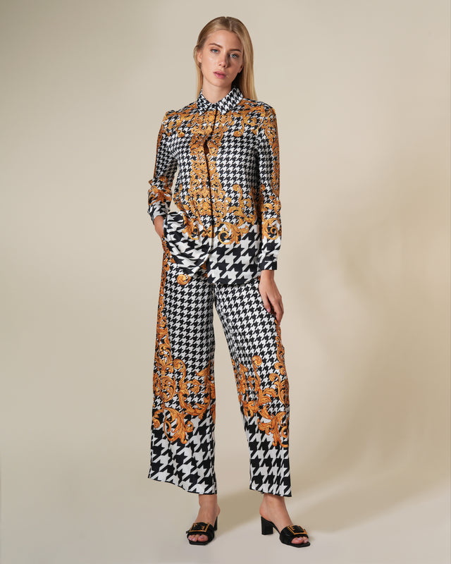 Picture of Baroque Houndstooth Motif Wide Leg Pants