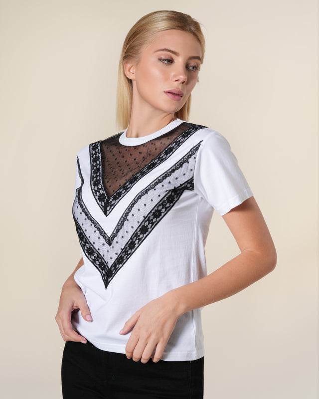 Picture of Lace Embellished Cotton T-Shirt