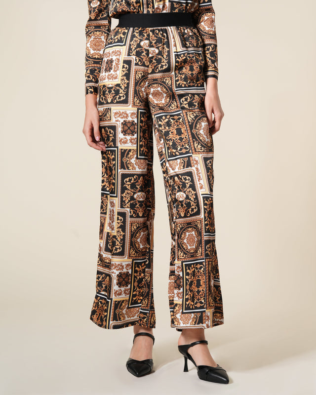 Picture of Baroque Patchwork Print Wide Leg Trousers