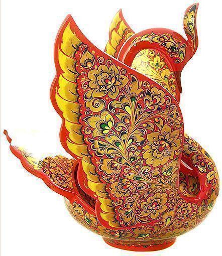 Khokhloma golden swan dish