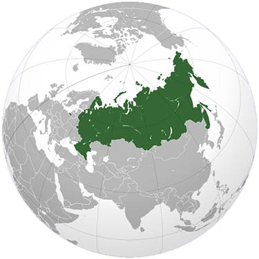 Russia highlighted on a globe