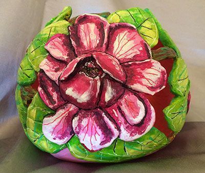 Gourd Art Entitled Mamie's Magnolias