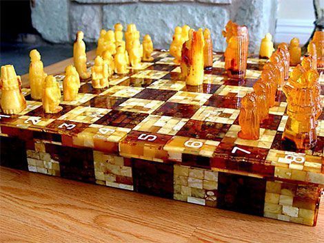 Chess board made of amber