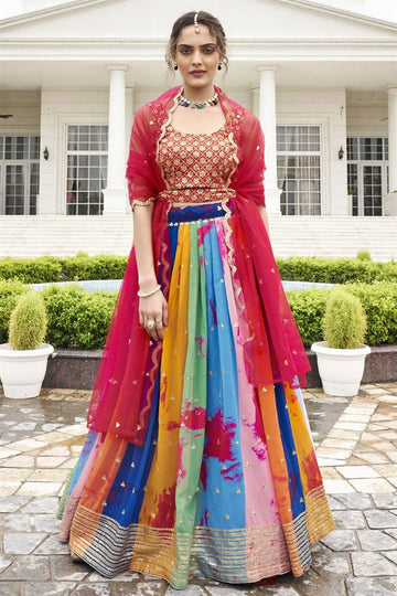 Multi Color Exquisite Digital Printed Lehenga In Georgette Fabric