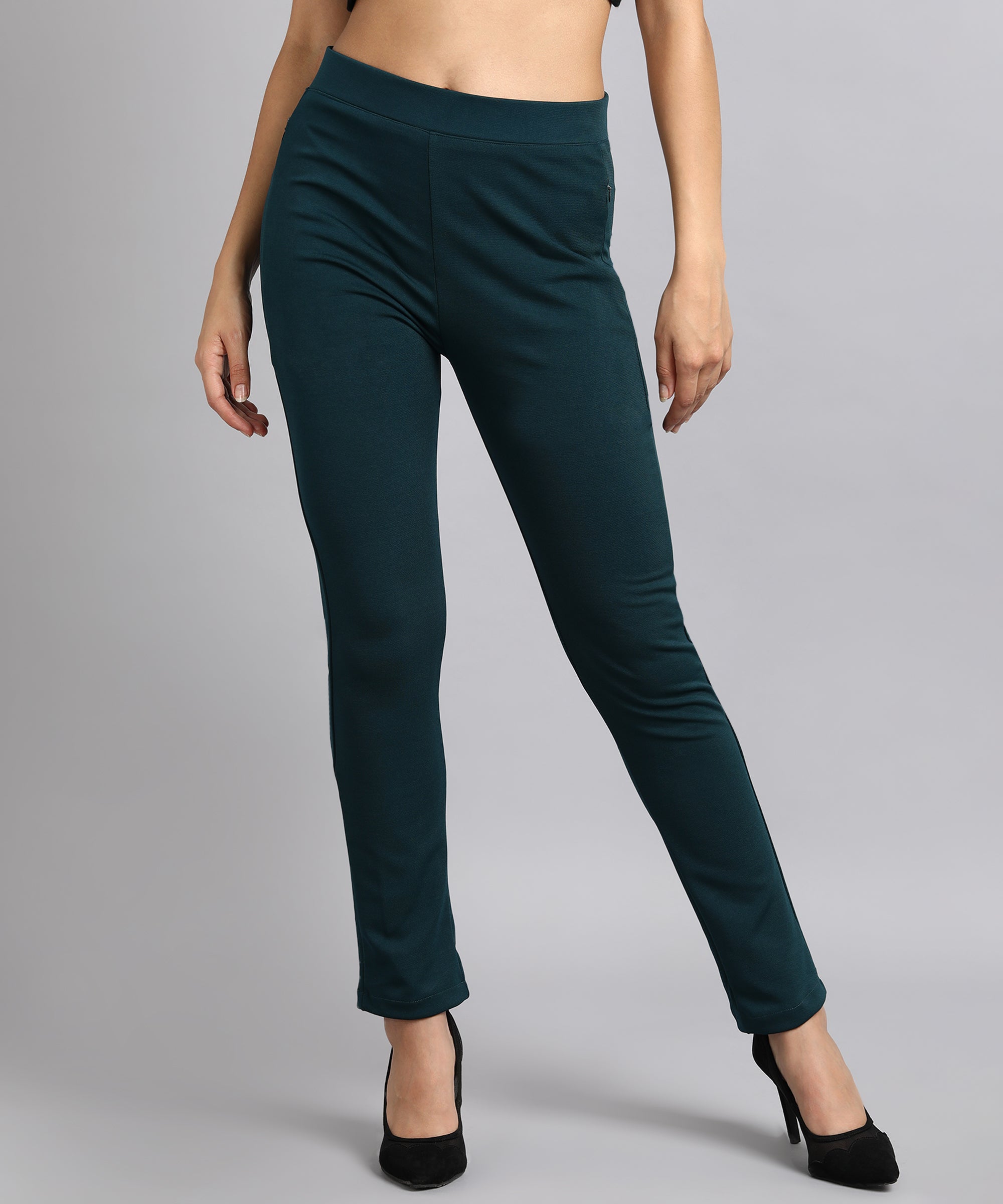 Black Skinny Cigarette Pants High Waist Beltless Semi - Temu Bahrain