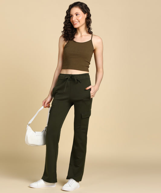 Women's Casual High Waist Tapered Cargo Trouser Pants - 681