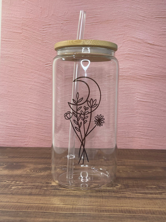 16oz Floral Dandelion Glass Can Cup – Barbee Design Works