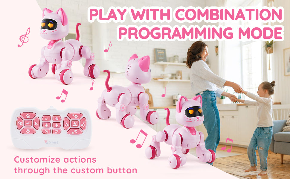 Intelligent Remote Control Robot Cat | Programmable Electronic Stunt Toy with Voice Command & Touch-Sense Music for Kids - playtechtoy