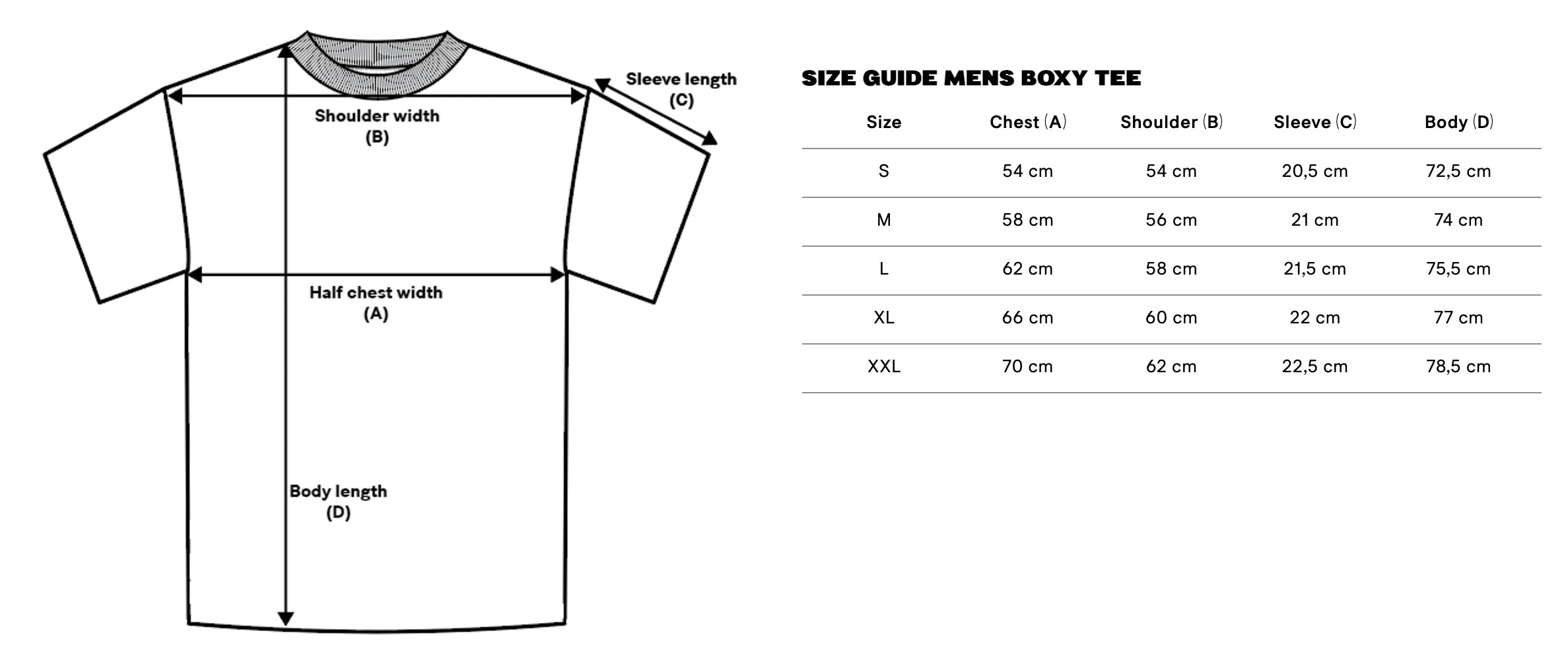 Size guide mens boxy tee