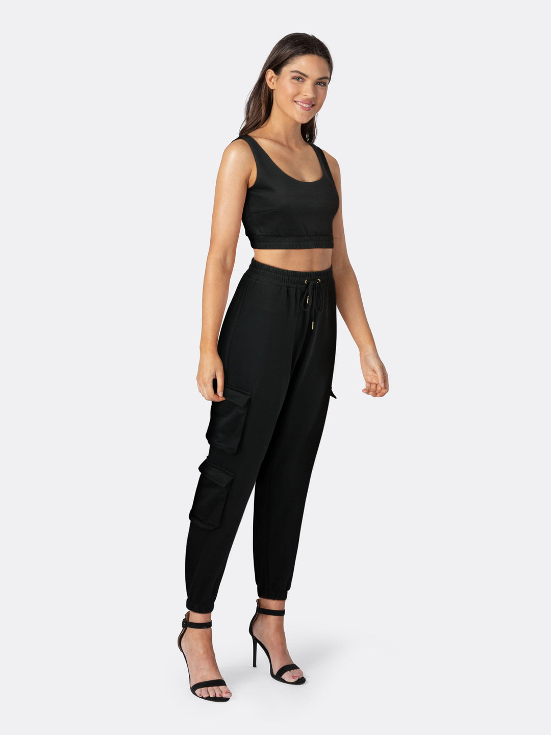 Pack of Joggers with Pockets and Crop Top Black Side