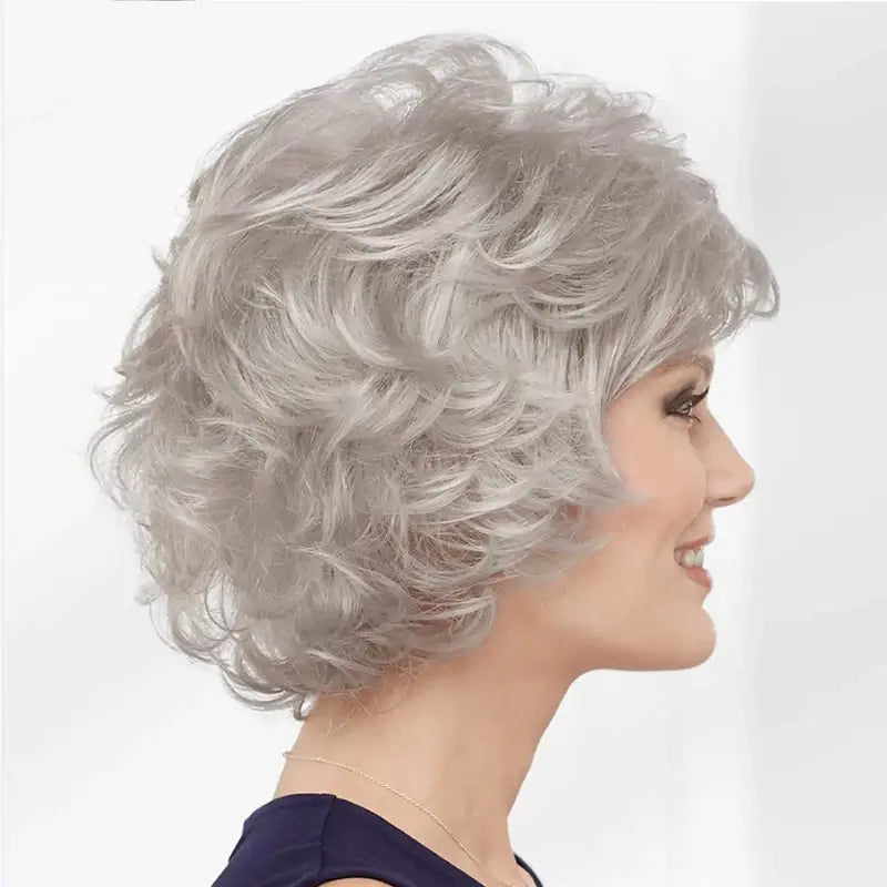 Short gray wavy wig - Heat resistant synthetic fiber, modern style, and lasting comfort. Ideal for all occasions - Anellace