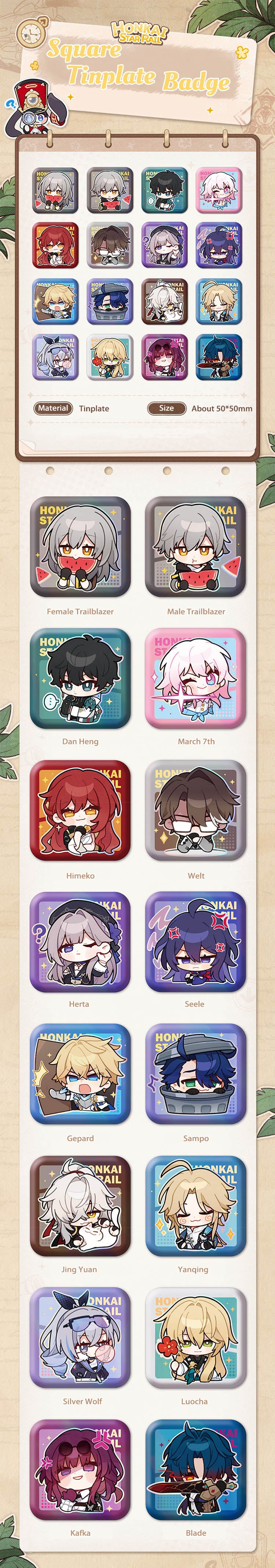 Honkai Star Rail Square Cartoon Badges