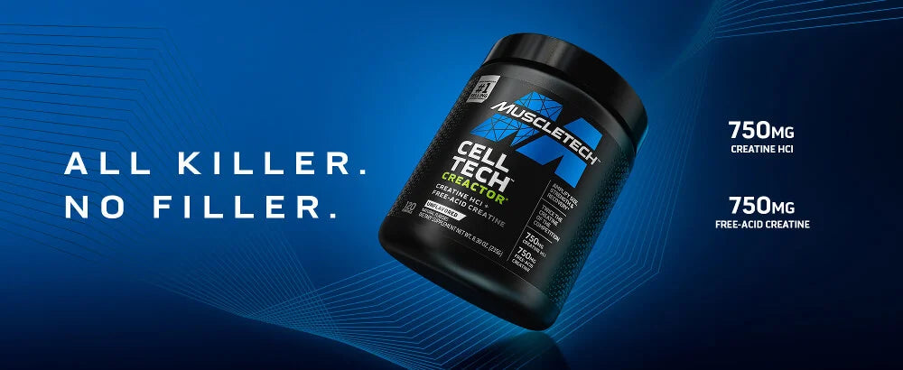 MuscleTech Cell Tech Creactor Creatine Carb Muscle Builder Powder Bottle shot with Features