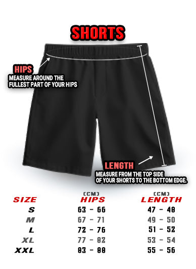 Redback Liftwear Shorts Size Chart