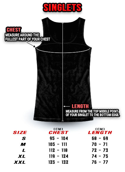 Redback Liftwear Singlet Size Chart