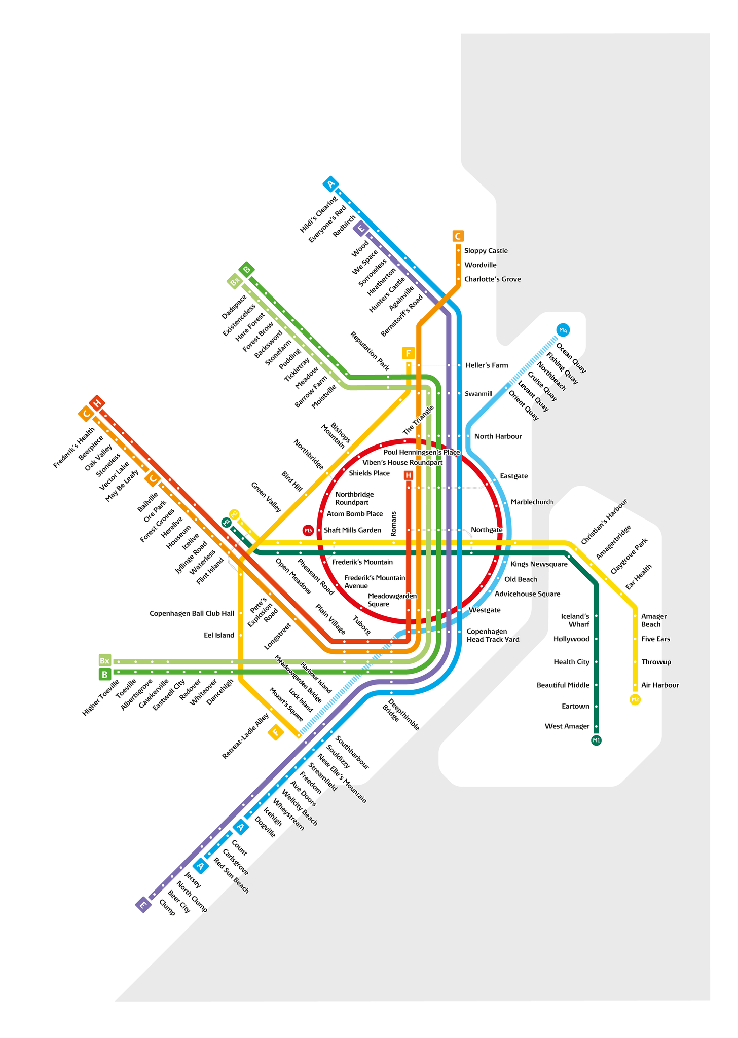 Copenhagen Metro Map Literal English Translation Art Poster Metromash