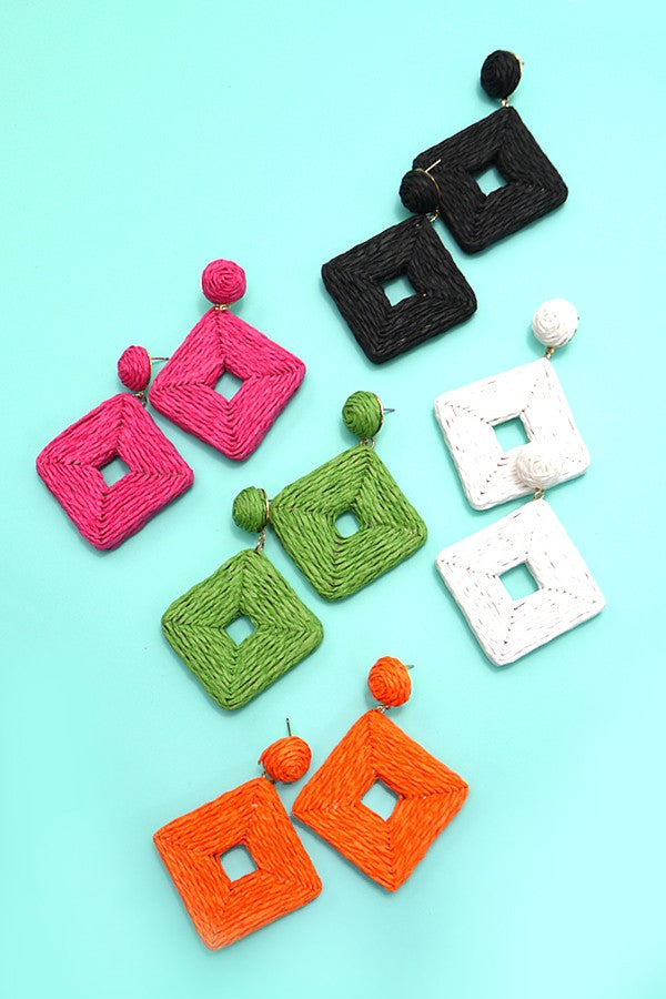 RAFFIA SQUARE DROP EARRINGS