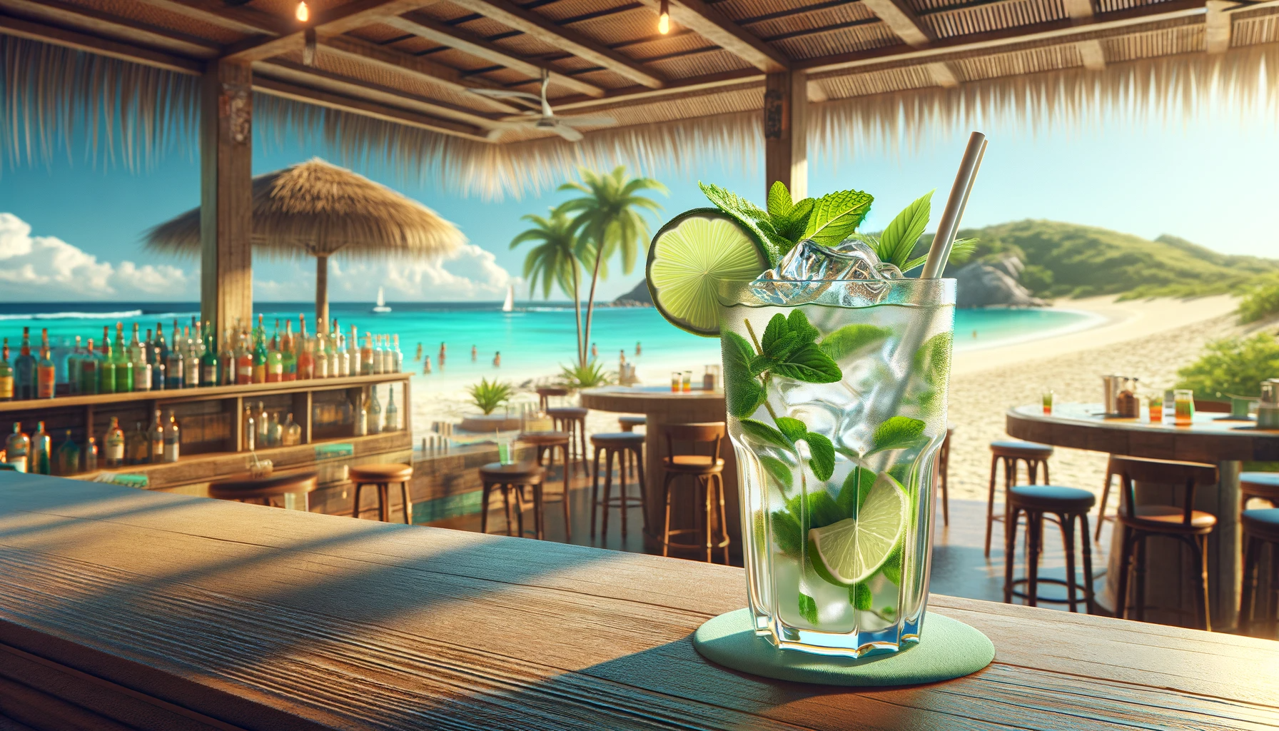 verre a cocktail mojito dans un bar en bord de plage