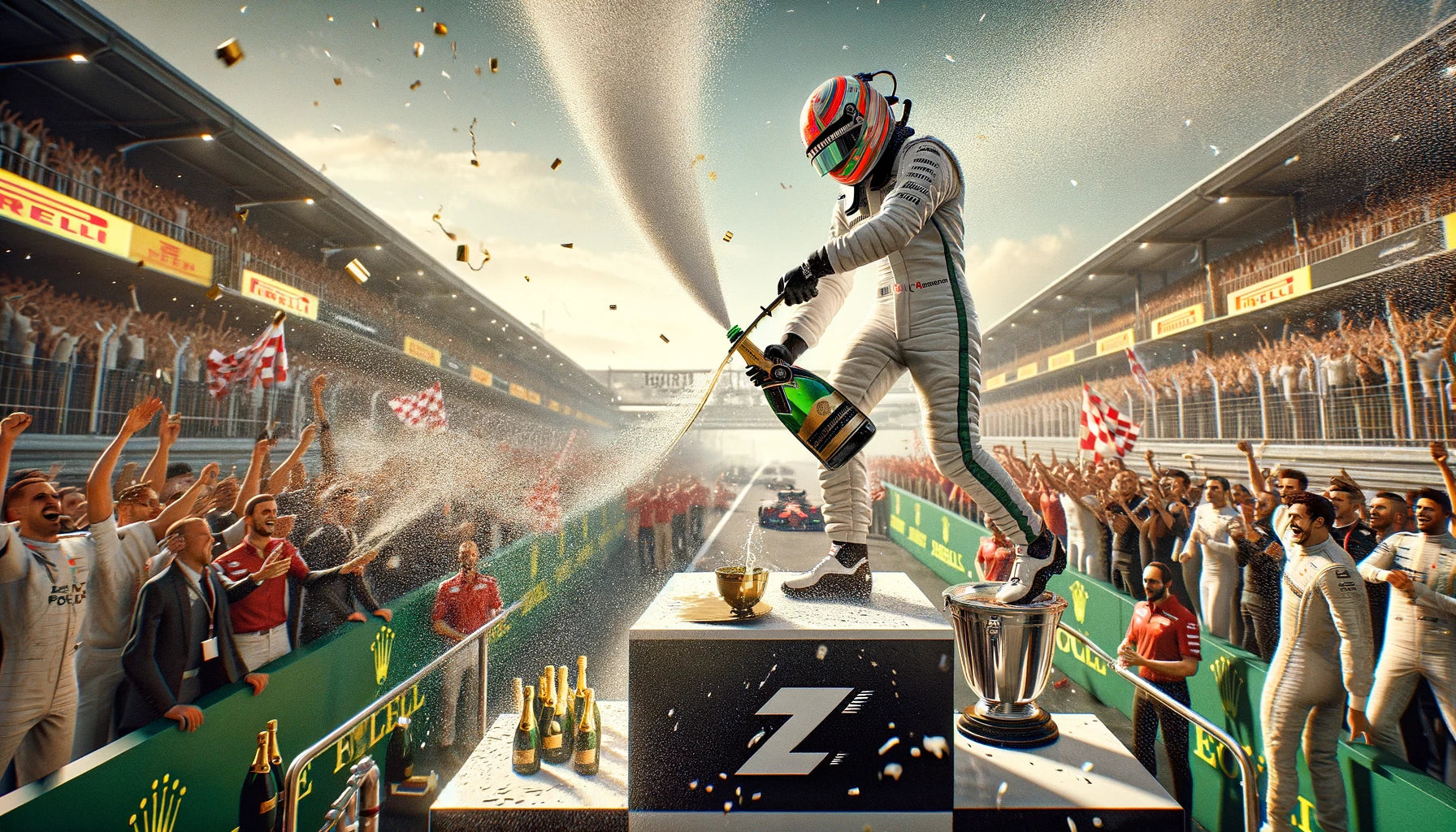 le Grand Prix de Formule 1, où le rituel du podium inclut souvent le sabrage et l'aspersion de champagne