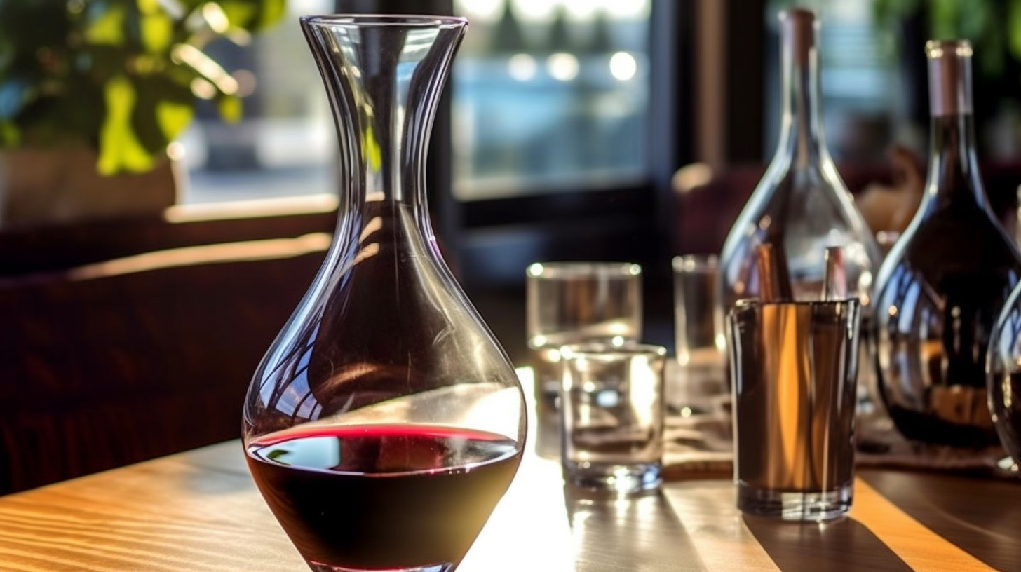 carafe a vin avec verre sur une table ensoleillé