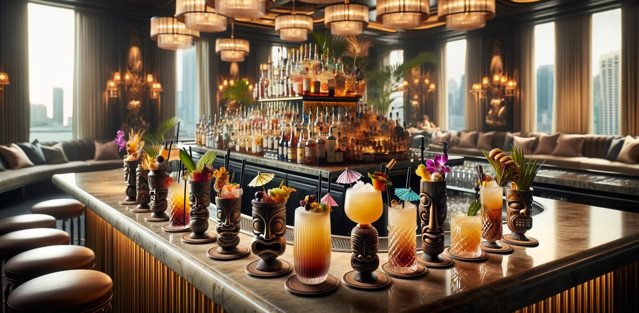 des cocktails dans Verres  Tiki Dans Un Bar