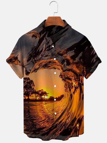 Hawaiian Sunset Tree Sea Wave Beach Men's Shirts – adaychic