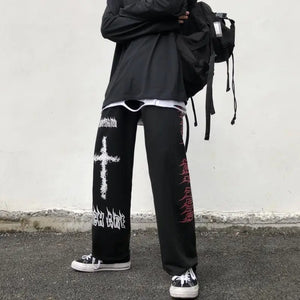 Hip Hop Goth Streetwear Wide Leg Graffiti Men Pants - xinnzy