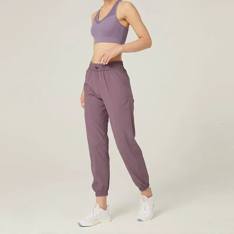 Fabric Drawstring Running Sport Joggers Women