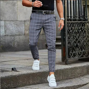 Casual Men's Stripe Plaid Pencil Pants - xinnzy - Plaid Pants For Men