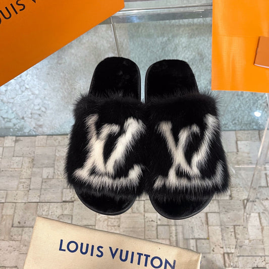 LV Mink Slippers - Brown – Azure Luxuries