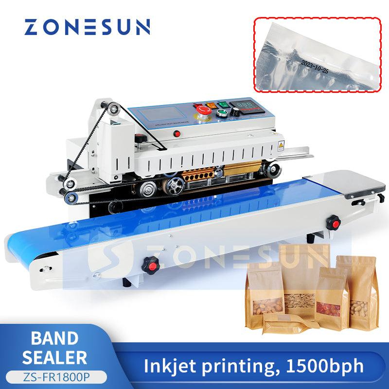 ZONESUN ZS-FR1800P Band Sealer with Inkjet Printer Bag Sealing Machine