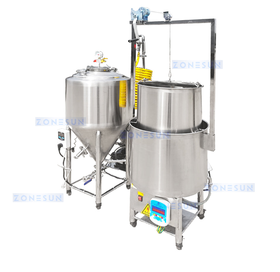 Zonesun ZS-MF2 Mash Tun and Fermenter Set Side View