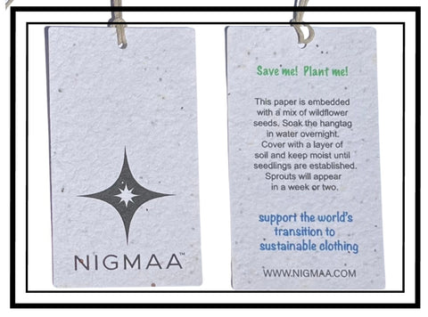 Natural hangtag with logo and embedded with wildflower seeds