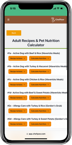 ChefPaw App Screenshot, Adult Recipes