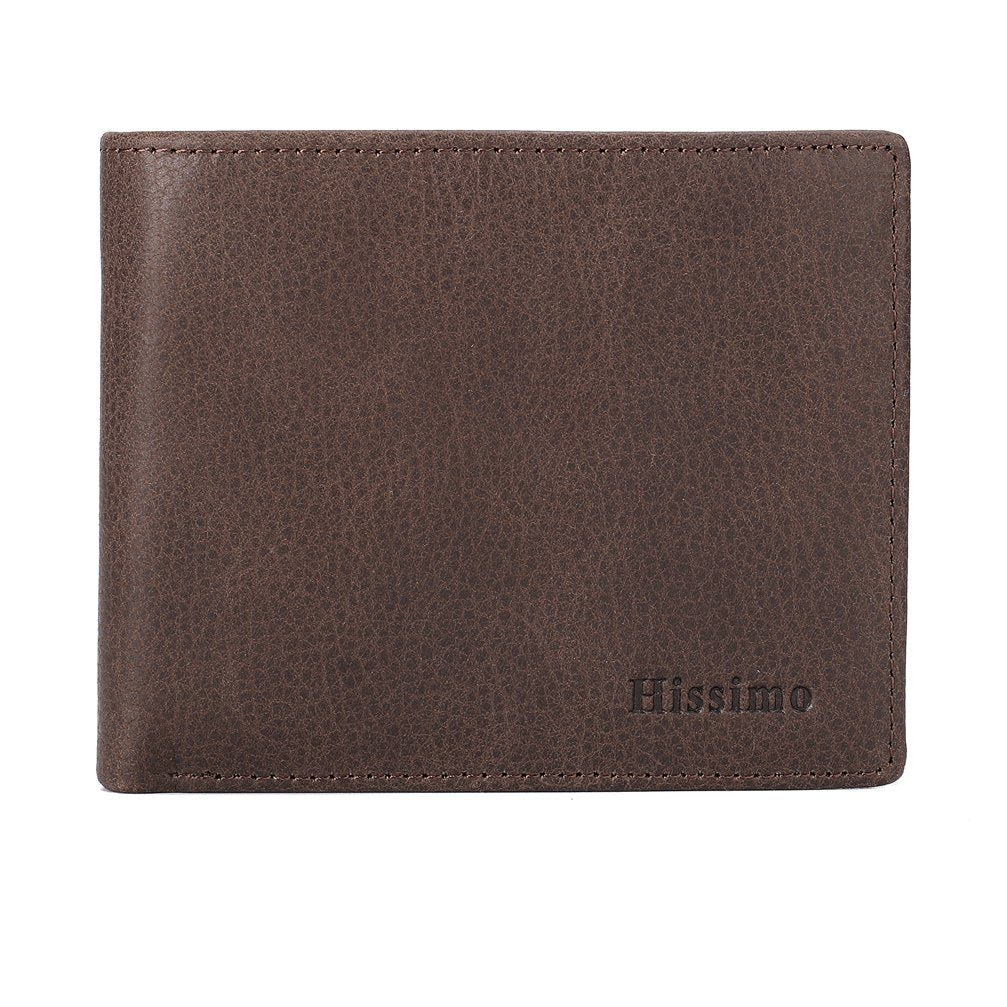 Mens Wallet Genuine Leather Bifold RFID Blocking Wallet with 2 ID Window Slots - Coffee