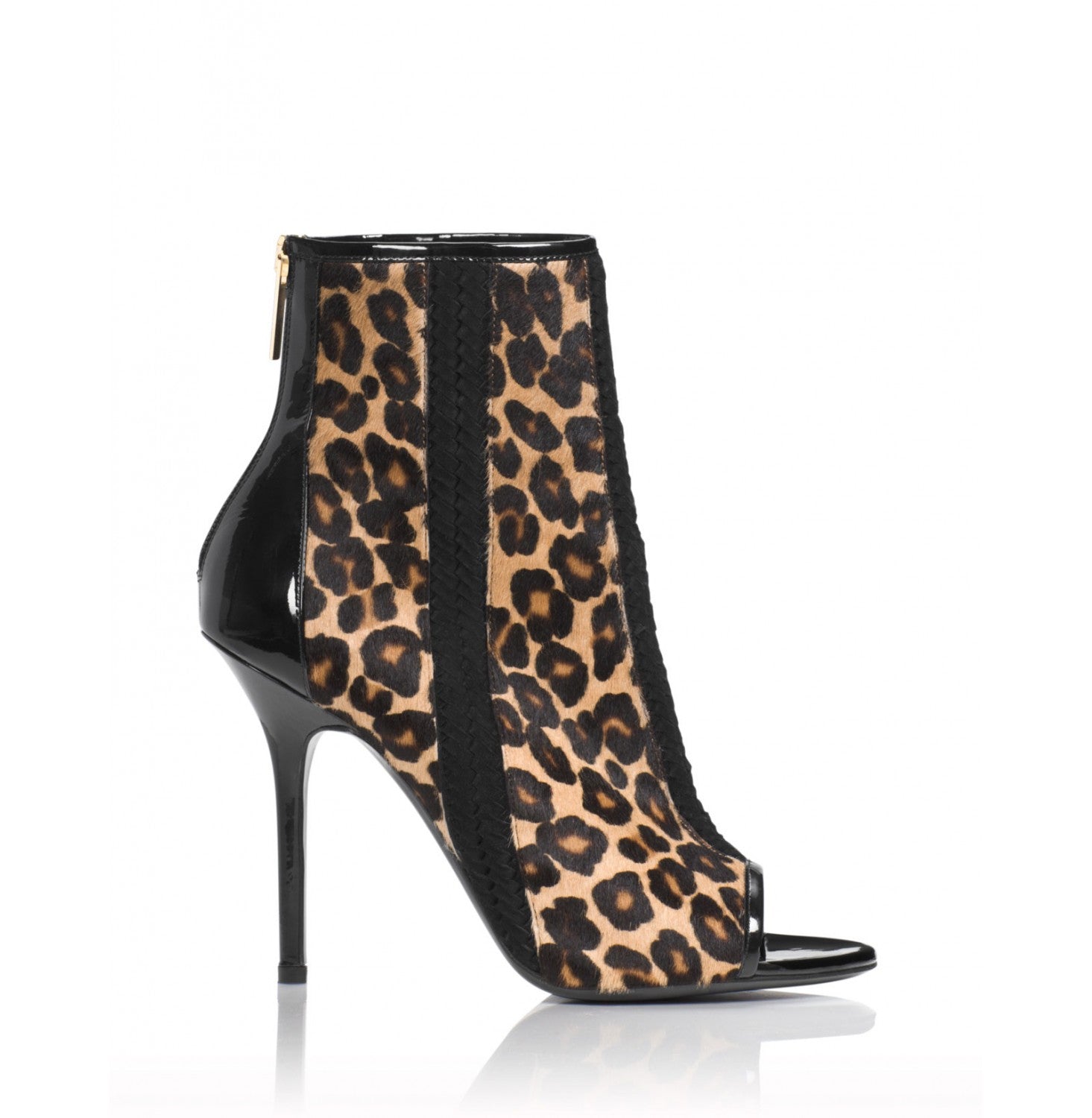 leopard open toe booties