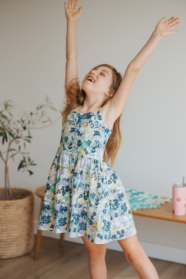 Little Smock Tea Dress - Blue Florals