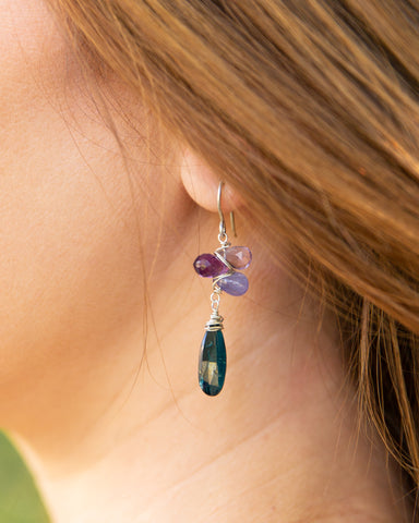 unicorn collection sterling silver earring with kyanite, amethyst, tanzanite, and pink amethyst