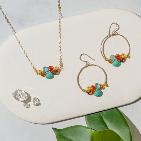 Prismatic Springs inspired gold and silver jewelry with turquoise