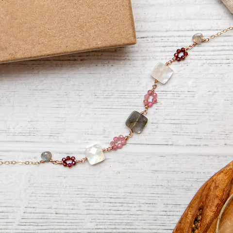 Champagne Collection Necklace with tourmaline and labradorite